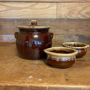 Drip Glaze Bean Pot w/Crocks